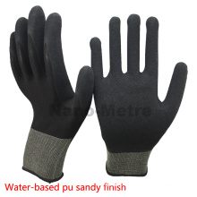 NMSAFETY EN388 4131 13g knit black nylon palm coated water based PU working/safety glove good quality